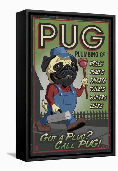 Pug - Retro Plumbing Ad-Lantern Press-Framed Stretched Canvas