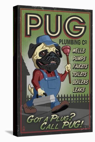 Pug - Retro Plumbing Ad-Lantern Press-Stretched Canvas