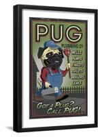 Pug - Retro Plumbing Ad-Lantern Press-Framed Art Print