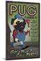 Pug - Retro Plumbing Ad-Lantern Press-Mounted Art Print