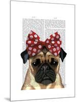 Pug with Red Spotty Bow on Head-Fab Funky-Mounted Art Print