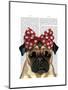 Pug with Red Spotty Bow on Head-Fab Funky-Mounted Art Print