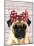 Pug with Red Spotty Bow On Head-Fab Funky-Mounted Art Print