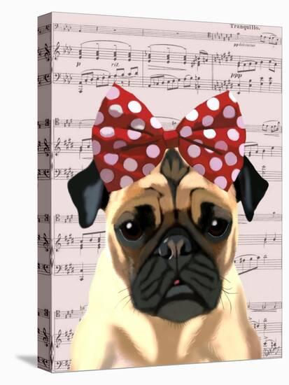 Pug with Red Spotty Bow On Head-Fab Funky-Stretched Canvas