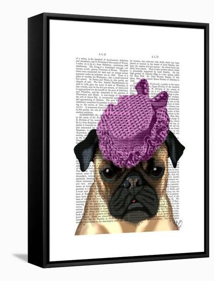 Pug with Vintage Purple Hat-Fab Funky-Framed Stretched Canvas