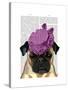 Pug with Vintage Purple Hat-Fab Funky-Stretched Canvas