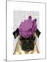 Pug with Vintage Purple Hat-Fab Funky-Mounted Art Print