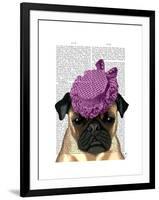 Pug with Vintage Purple Hat-Fab Funky-Framed Art Print