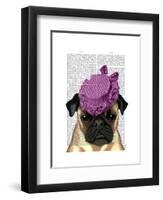 Pug with Vintage Purple Hat-Fab Funky-Framed Art Print