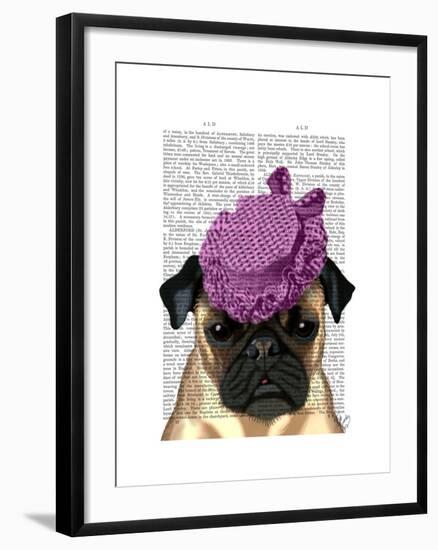 Pug with Vintage Purple Hat-Fab Funky-Framed Art Print