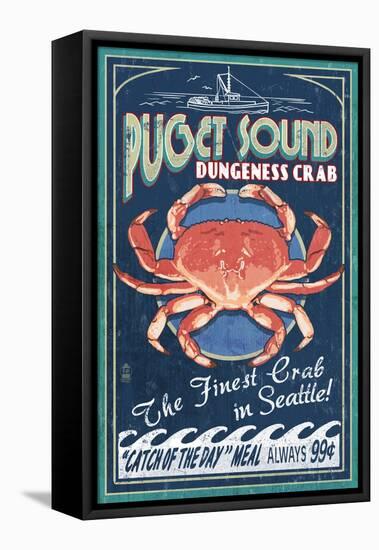 Puget Sound - Dungeness Crab-Lantern Press-Framed Stretched Canvas