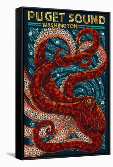 Puget Sound, Washington - Octopus Mosaic-Lantern Press-Framed Stretched Canvas