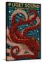 Puget Sound, Washington - Octopus Mosaic-Lantern Press-Stretched Canvas