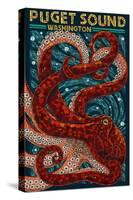 Puget Sound, Washington - Octopus Mosaic-Lantern Press-Stretched Canvas