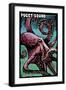 Puget Sound, Washington - Octopus - Scratchboard-Lantern Press-Framed Art Print