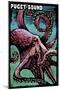 Puget Sound, Washington - Octopus - Scratchboard-Lantern Press-Mounted Art Print