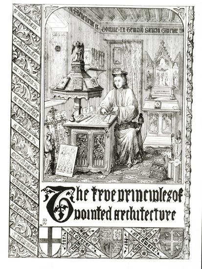 Pugin Script 'Pugin at Work, Frontispiece from True Principles of Pointed or ...