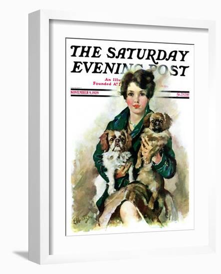 "Pugs in Lap," Saturday Evening Post Cover, November 9, 1929-Ellen Pyle-Framed Giclee Print