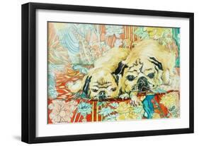 Pugs on a Chinese Print Sofa, 2000-Joan Thewsey-Framed Giclee Print