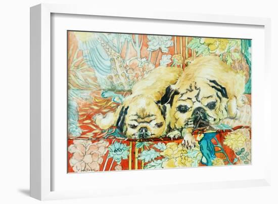 Pugs on a Chinese Print Sofa, 2000-Joan Thewsey-Framed Giclee Print