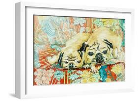 Pugs on a Chinese Print Sofa, 2000-Joan Thewsey-Framed Giclee Print