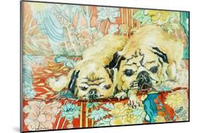 Pugs on a Chinese Print Sofa, 2000-Joan Thewsey-Mounted Giclee Print