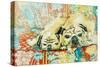 Pugs on a Chinese Print Sofa, 2000-Joan Thewsey-Stretched Canvas