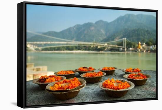 Puja Flowers Offering for the Ganges River in Rishikesh, India-mazzzur-Framed Stretched Canvas