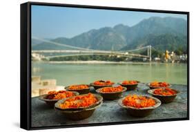 Puja Flowers Offering for the Ganges River in Rishikesh, India-mazzzur-Framed Stretched Canvas