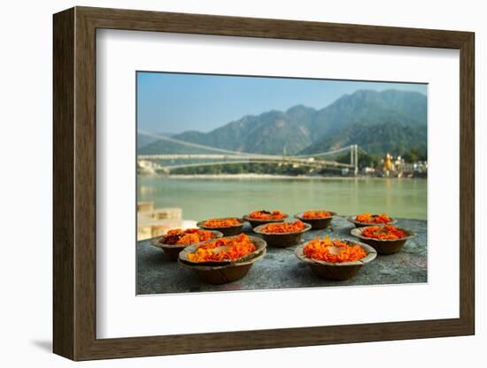 Puja Flowers Offering for the Ganges River in Rishikesh, India-mazzzur-Framed Photographic Print