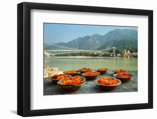 Puja Flowers Offering for the Ganges River in Rishikesh, India-mazzzur-Framed Photographic Print