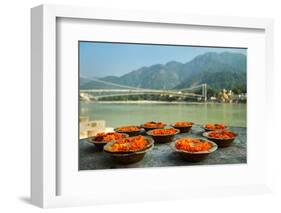 Puja Flowers Offering for the Ganges River in Rishikesh, India-mazzzur-Framed Photographic Print