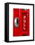 Pull Sign from a Red Telephone Booth - London - UK - England - United Kingdom - Europe-Philippe Hugonnard-Framed Stretched Canvas