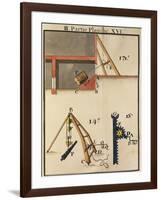 Pulleys and Hydraulic Ram from Compendium of Mechanics, by Joseph Sauveur (1653-1716),-null-Framed Giclee Print