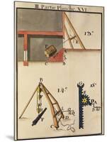 Pulleys and Hydraulic Ram from Compendium of Mechanics, by Joseph Sauveur (1653-1716),-null-Mounted Giclee Print