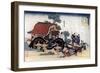 Pulling a Three-Wheeled Carriage, Japanese Woodcut, C1780-1849-Katsushika Hokusai-Framed Giclee Print