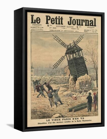 Pulling Down One of the Last Windmills on the Butte Montmartre-French School-Framed Stretched Canvas