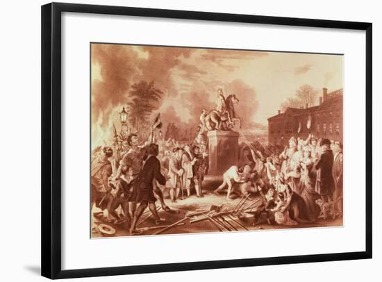 Pulling Down the Statue of George III in the Bowling Green in 1776, Engraved by John C. Mcrae-Johannes Adam Simon Oertel-Framed Giclee Print