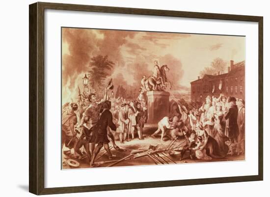 Pulling Down the Statue of George III in the Bowling Green in 1776, Engraved by John C. Mcrae-Johannes Adam Simon Oertel-Framed Giclee Print