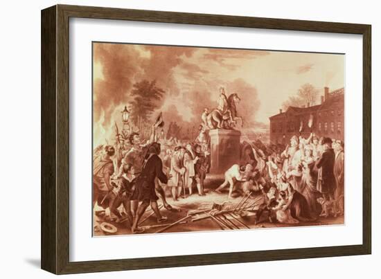 Pulling Down the Statue of George III in the Bowling Green in 1776, Engraved by John C. Mcrae-Johannes Adam Simon Oertel-Framed Giclee Print