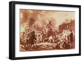 Pulling Down the Statue of George III in the Bowling Green in 1776, Engraved by John C. Mcrae-Johannes Adam Simon Oertel-Framed Giclee Print