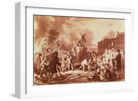 Pulling Down the Statue of George III in the Bowling Green in 1776, Engraved by John C. Mcrae-Johannes Adam Simon Oertel-Framed Giclee Print