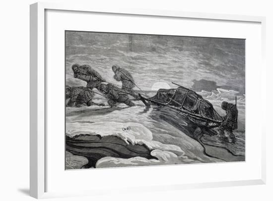 Pulling Sled from Expedition of Ships Germania and Hansa to North Pole, 1869-1870, Arctic-null-Framed Giclee Print