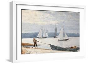 Pulling the Dory, 1880-Winslow Homer-Framed Giclee Print