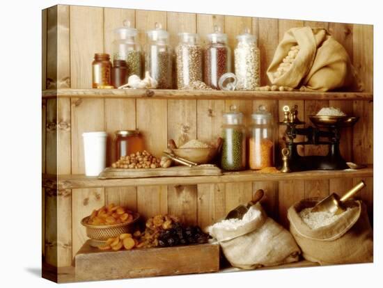 Pulses, Cereal Products and Dried Fruit on Shelves-Diana Miller-Stretched Canvas