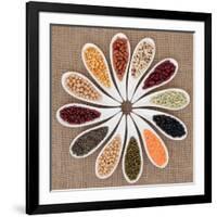 Pulses Vegetable Selection of Peas, Beans and Lentils in White Porcelain Bowls-marilyna-Framed Photographic Print