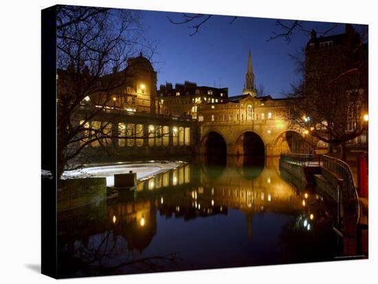 Pulteney Bridge and River Avon at Night, Bath, Unesco World Heritage Site, Avon (Somerset), England-Charles Bowman-Stretched Canvas