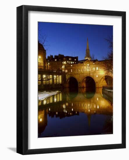 Pulteney Bridge and River Avon at Night, Bath, Unesco World Heritage Site, Avon (Somerset), England-Charles Bowman-Framed Photographic Print