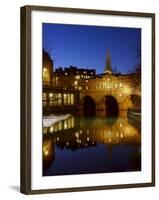 Pulteney Bridge and River Avon at Night, Bath, Unesco World Heritage Site, Avon (Somerset), England-Charles Bowman-Framed Photographic Print