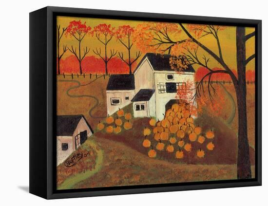 Pumpkin Barn Autumn Folk Art Cheryl Bartley-Cheryl Bartley-Framed Stretched Canvas